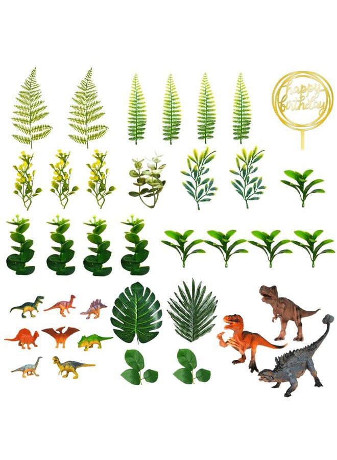 DRWATE Dinosaur Cake Toppers Dinosaur Toy Artificial Plants Grass Cake Decorations for Boy Girl Kid Birthday Baby Shower Dinosaur Theme Jungle Party Supplies (Style 2) - Image 3