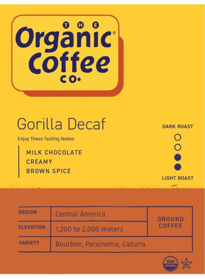 THE Organic Coffee Co. The Organic Coffee Co. Ground Coffee - Gorilla Decaf (12Oz Bag), Medium Roast, Swiss Water Processed, Usda Organic  - Image 1