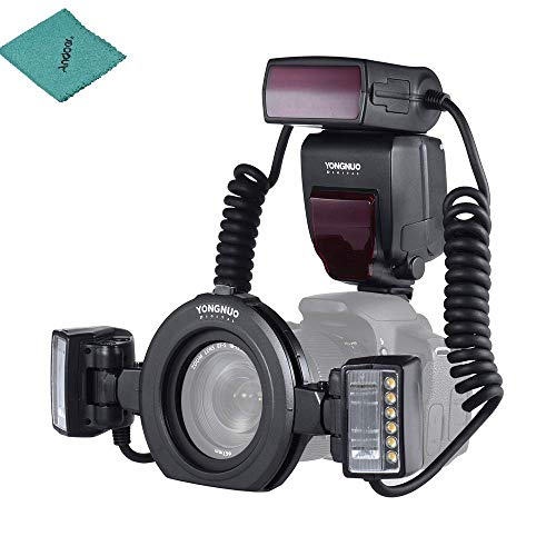 YONGNUO فلاش حلقة ماكرو يونغنو YN24EX TTL / فلاش LED ماكرو سبيدلايت مع 2 رأس فلاش و 4 حلقات محول لكانون (أسود) - Image 1