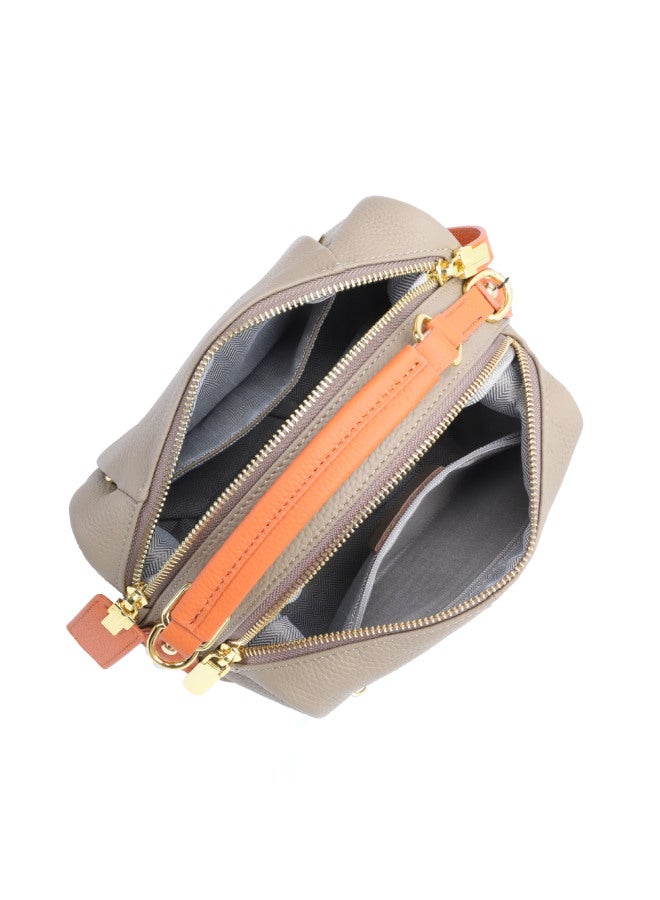 Jiulong Order New Women's Bag All-match First Layer Cowhide Contrast Color Women's Portable Shoulder Boston Bag - Image 4