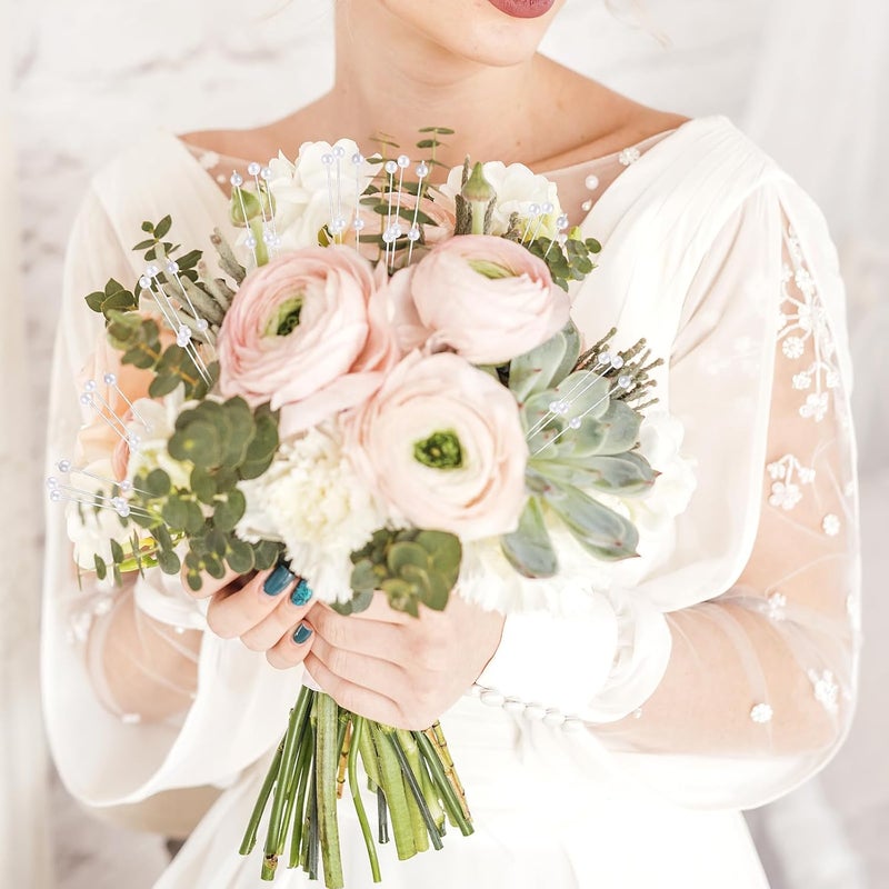 Styquenzer Pearl String Bouquet Accessories, 6 Bunches Bridal Bouquet Holders Faux String of Pearls Bouquet Filler DIY Pearl String Beaded Garland for Bridal Beaded Wedding Party Decorations (60 PCS White) - Image 5