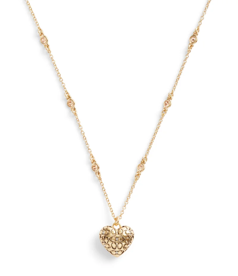 كوتش Signature Quilted Heart Pendant Necklace