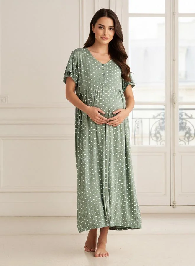 سبلاش فيڤ فستان حمل طويل بأكمام قصيرة وطبعة قلب