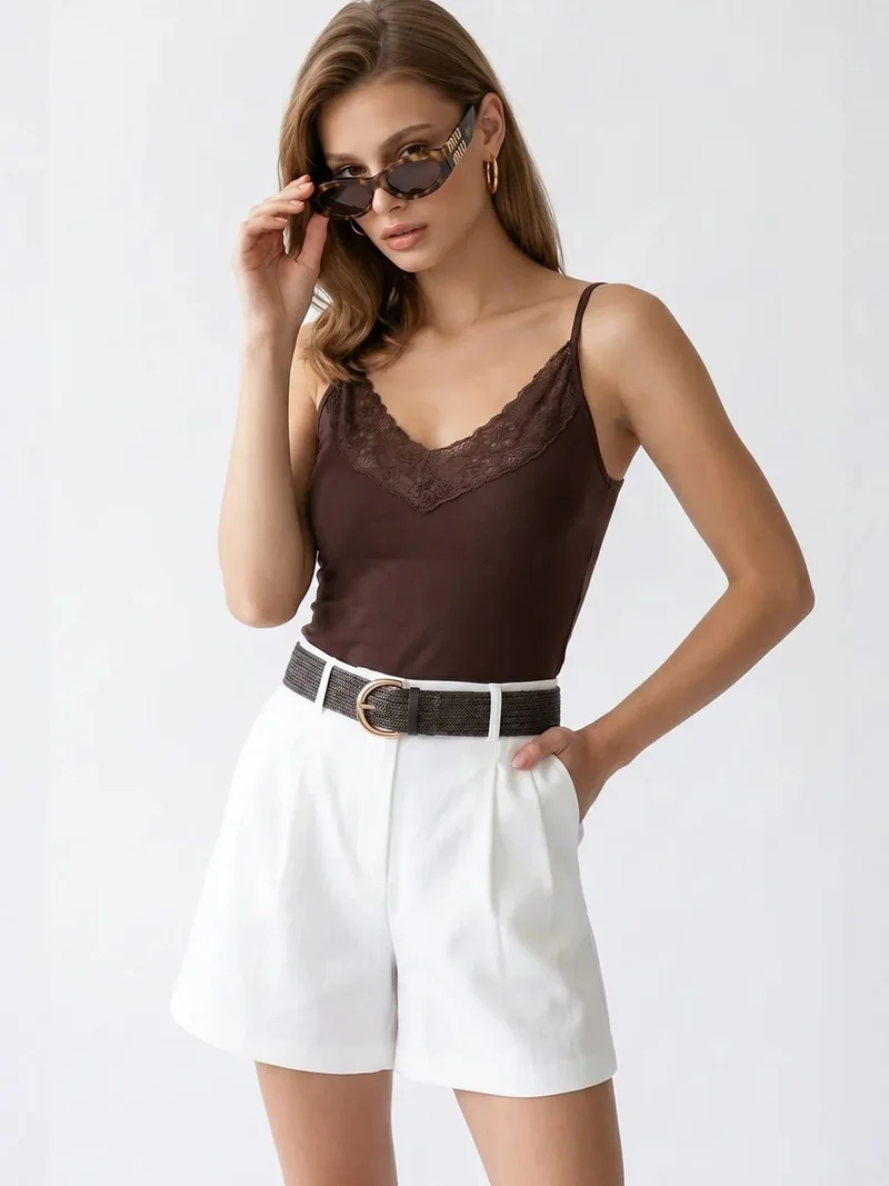 ميكسراي MIXRAY Fitted Viscose Lace Cami Top