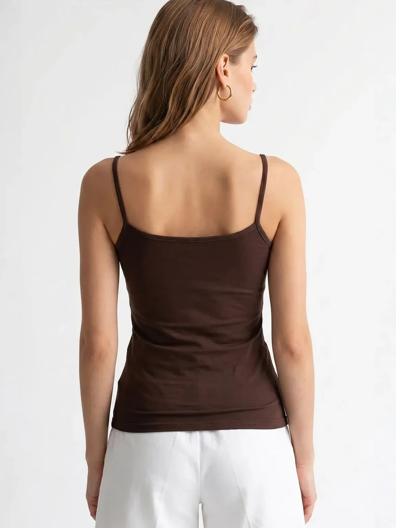 Mixray Coffee Brown MIXRAY Fitted Viscose Lace Cami Top for Women | Best Price UAE