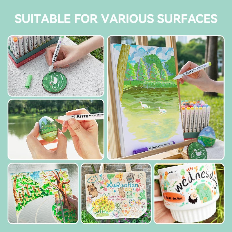 Arrtx 60 Colors Acrylic Paint Pens, Paint Markers Pens, for Artists Adults Coloring Drawing Scenery Landscape Natural- Brush Tip for Rock Painting, Wood, Canvas, DIY Crafts Making Art Supplies-60C - Image 5