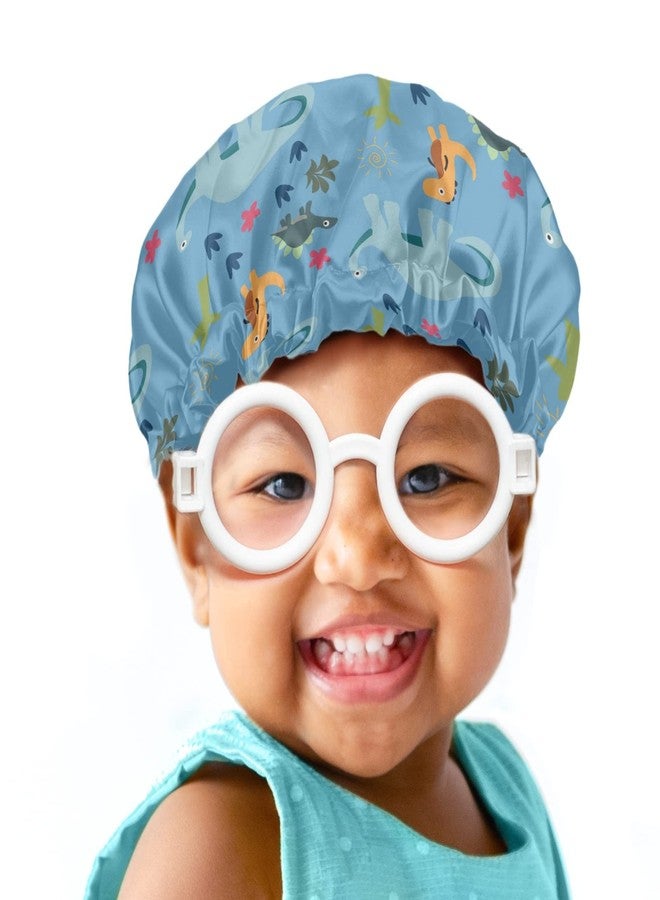 Babrukda Dinosaur Blue Print Kids Satin Sleep Cap, Elastic Adjustable Band Hat Night Sleeping Head Cover for Hair Stylish Satin Bonnet Breathable Beanie Hat for Girls Boys Toddler Baby - Image 2