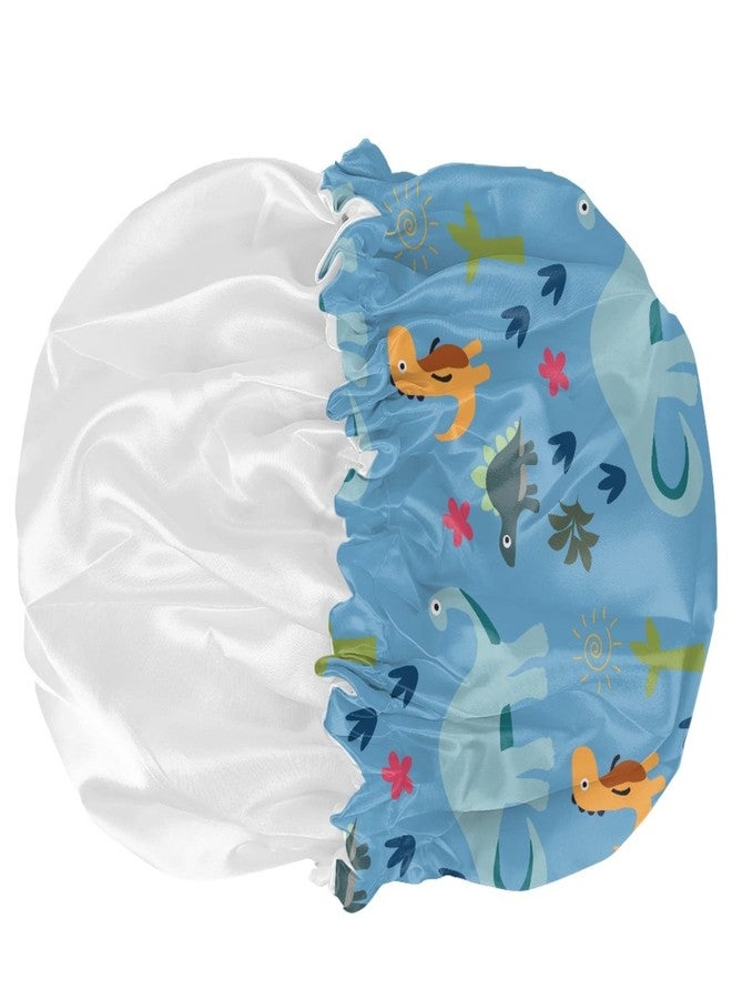 Babrukda Dinosaur Blue Print Kids Satin Sleep Cap, Elastic Adjustable Band Hat Night Sleeping Head Cover for Hair Stylish Satin Bonnet Breathable Beanie Hat for Girls Boys Toddler Baby - Image 5