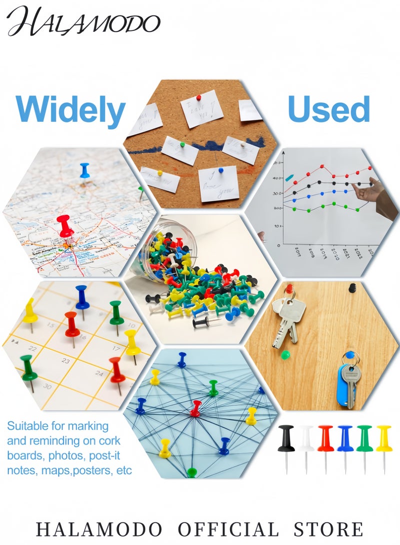 هالامودو مجموعة دبابيس ملونة 100 قطعة دبابيس خريطة بألوان متنوعة لوحات الإعلانات والألواح الفلينية وتعليق الصور وتنظيم المكتب والمنزل - Image 4