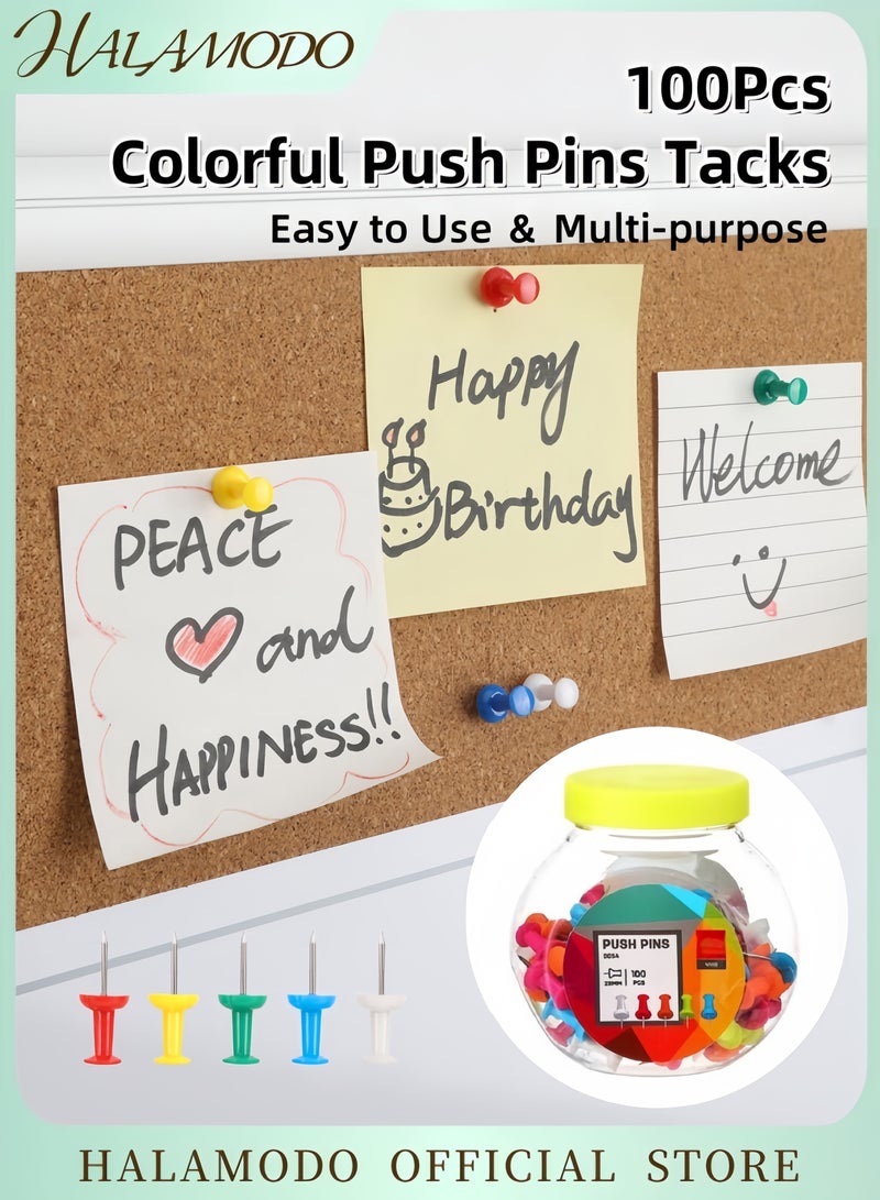 هالامودو مجموعة دبابيس ملونة 100 قطعة دبابيس خريطة بألوان متنوعة لوحات الإعلانات والألواح الفلينية وتعليق الصور وتنظيم المكتب والمنزل - Image 1