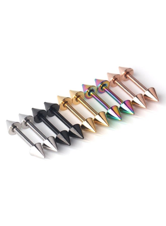 Ruifan 316L Stainless Steel Spike Shield Barbell Ring Bar Body Piercing Retainer 14G 1/2Inch 2-10PCS, Stainless Steel, - Image 1