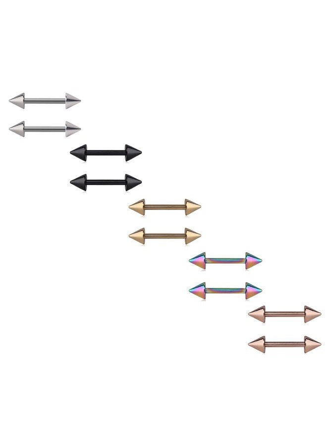 Ruifan 316L Stainless Steel Spike Shield Barbell Ring Bar Body Piercing Retainer 14G 1/2Inch 2-10PCS, Stainless Steel, - Image 2