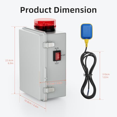 Joinfworld Sump Pump Water Alarm Waterproof Control Panel Septic Tank Water Detector Alarm for Basements with Flash Light and 110dB Alarm - Image 5