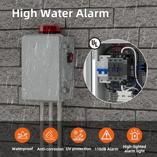Joinfworld Sump Pump Water Alarm Waterproof Control Panel Septic Tank Water Detector Alarm for Basements with Flash Light and 110dB Alarm - Image 2