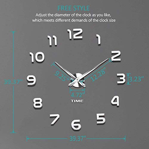 VANGOLD Frameless DIY Wall Clock 3D Mirror Wall Clock Large Mute Wall Stickers for Living Room Bedroom Home Decorations - Image 3