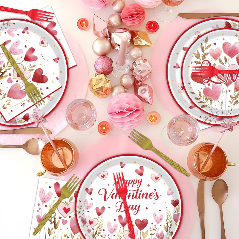 Rakuto Valentines Day Plates and Napkins Decorations, 96PCS Galentines Love Hearts Flower Party Tableware Decoration, Valentine's Day Sweet Love Dinner Forks Decor for Wedding Kitchen Dinner Supplies - Image 5
