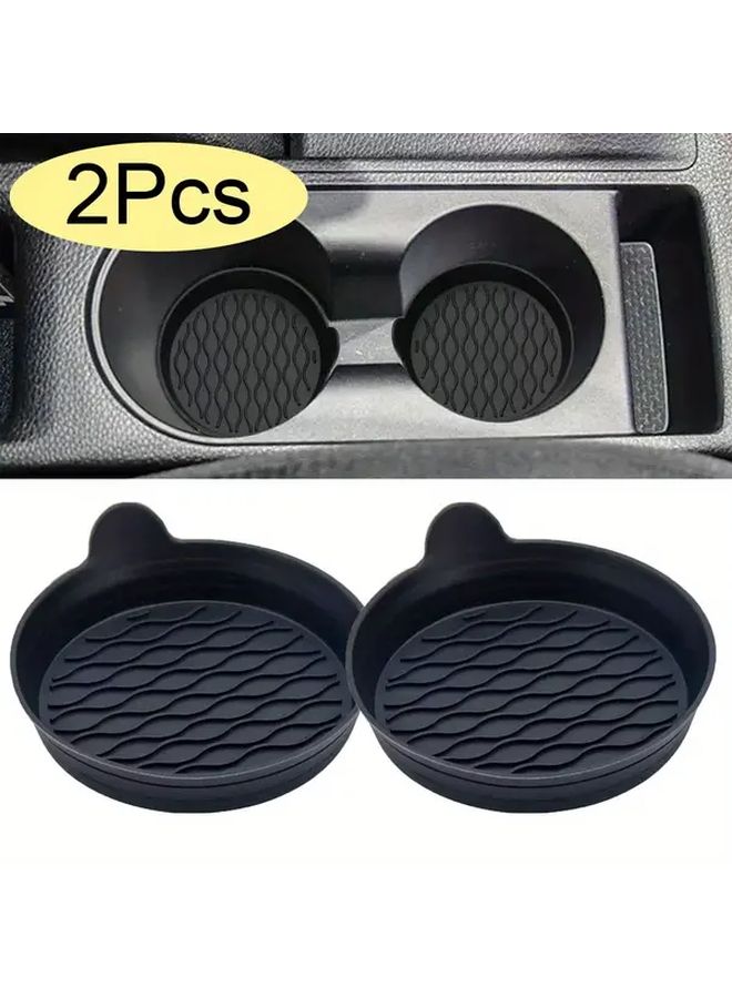 Black 2 Pack Silicone Car Cup Holder Mats Anti Slip Circular Coaster - Image 1
