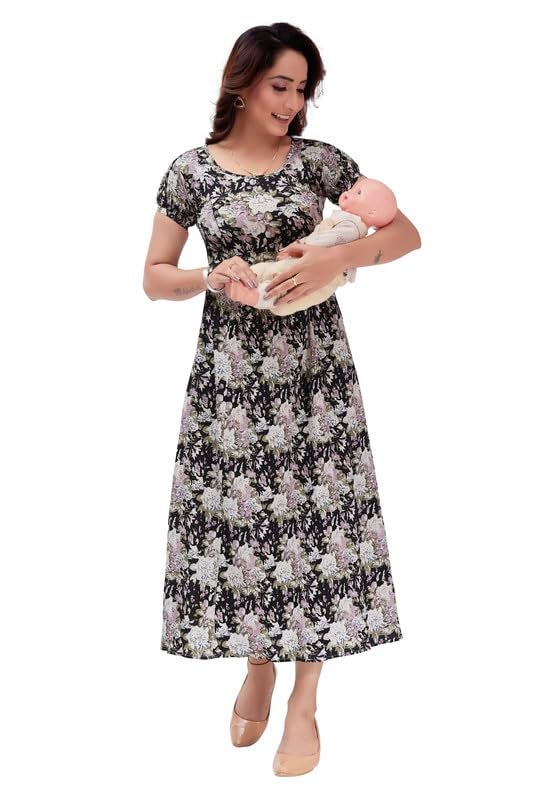 RITIJYA Feeding Kurtis for Women with Zip | Maternity Gown Pregnancy Dress in Poly Viscose for Nursing Mothers | Maternity Wear Feeding Dress Tops(XL,Black, 9028_42) - Image 2