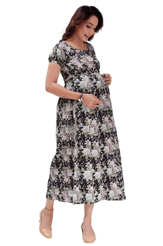 RITIJYA Feeding Kurtis for Women with Zip | Maternity Gown Pregnancy Dress in Poly Viscose for Nursing Mothers | Maternity Wear Feeding Dress Tops(XL,Black, 9028_42) - Image 3