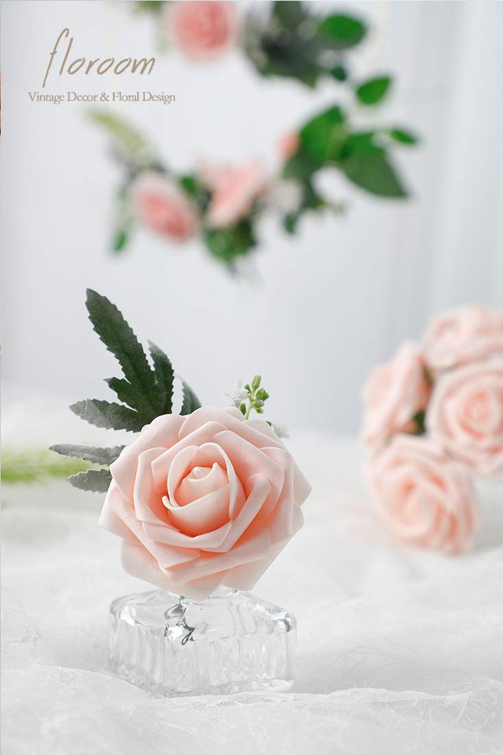 Floroom Artificial Flowers 25pcs Real Looking Blush Foam Fake Roses with Stems for DIY Wedding Bouquets Bridal Shower Centerpieces Party Decorations - Image 5