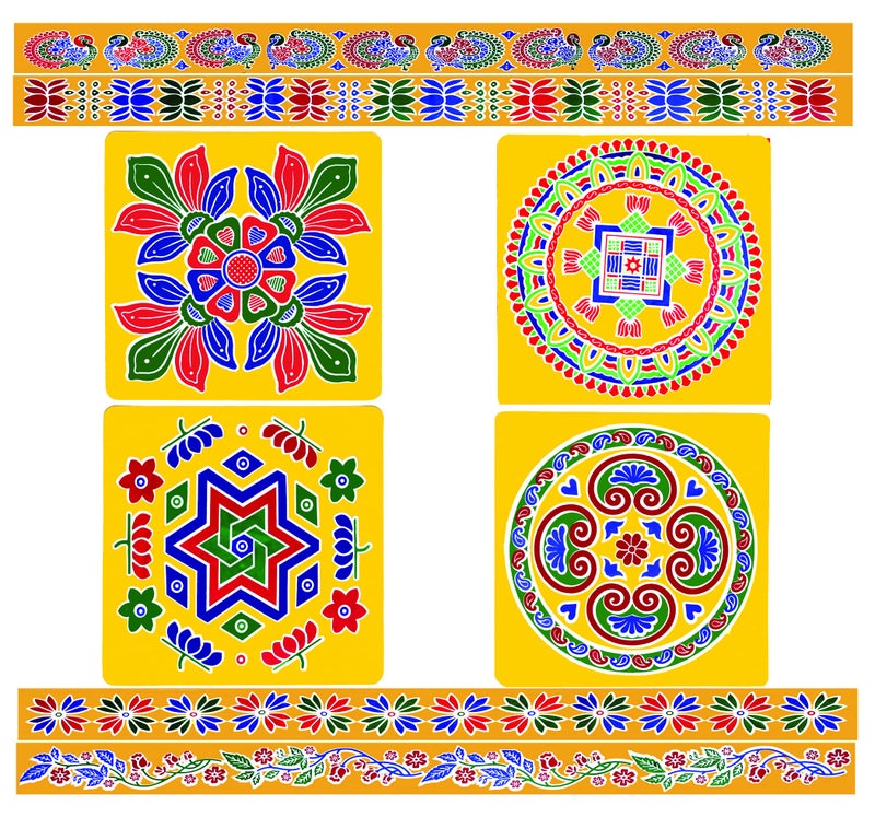 ABS HERBALS : Rangoli Sticker, Kolam Sticker for : Wall, Tile, Floor, Steel Sticker [MEROON] [Modal : CM4,CP4 Pack of 8Pcs] - Image 1