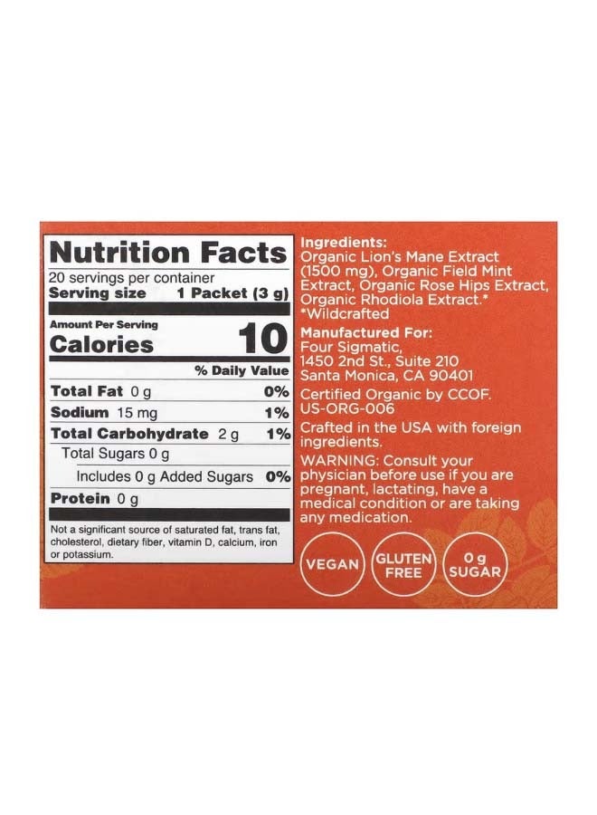 Four Sigmatic Think Elixir Mix With Lions Mane Mushrooms 20 Packets 0.1 oz 3 g Each - Image 2