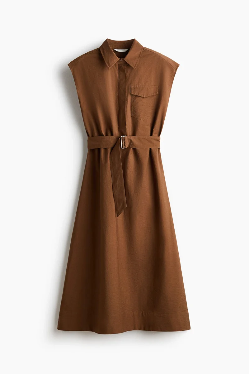 Collared tie-belt dress