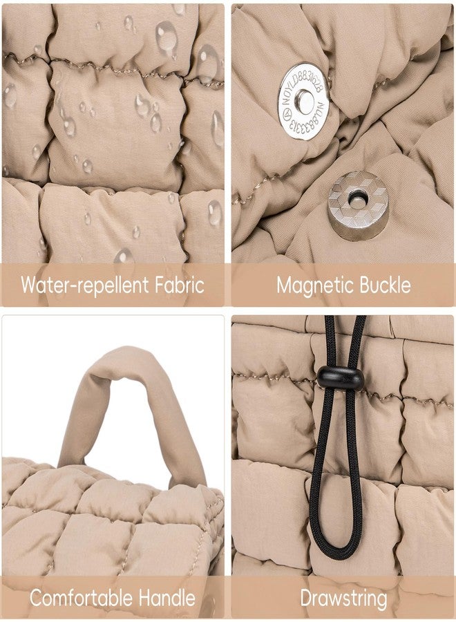 CLUCI Puffy Quilted Backpack for Women, Casual Lightweight Daypack for Women Travel (Khaki) - Image 5