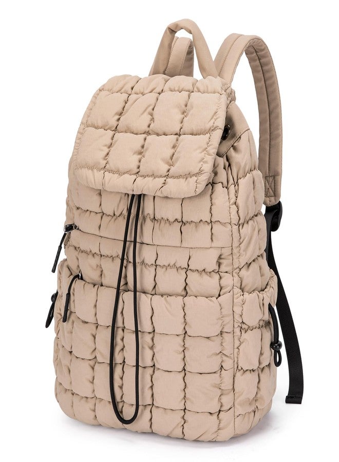 CLUCI Puffy Quilted Backpack for Women, Casual Lightweight Daypack for Women Travel (Khaki) - Image 1