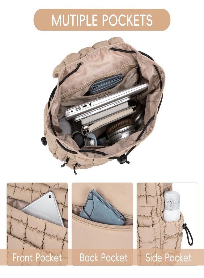 CLUCI Puffy Quilted Backpack for Women, Casual Lightweight Daypack for Women Travel (Khaki) - Image 3