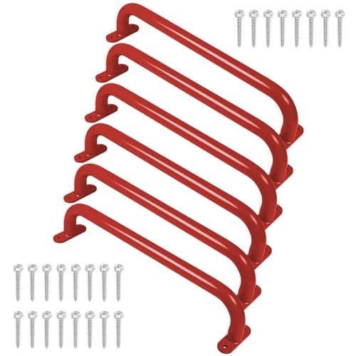 Purife 17 Inch 6 Pieces Red Metal Safety Handles for Outdoor Playground Accessories - Playset Handles, Swing Sets Attachment Grab Bars, Kids Hand Grips Monkey Bar for Playhouse, Treehouse, Jungle Gym - Image 1