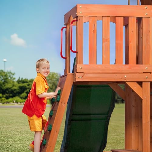 Purife 17 Inch 6 Pieces Red Metal Safety Handles for Outdoor Playground Accessories - Playset Handles, Swing Sets Attachment Grab Bars, Kids Hand Grips Monkey Bar for Playhouse, Treehouse, Jungle Gym - Image 5