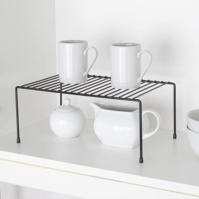 12FOR COLLECTION Black Stainless Steel Multipurpose Floor Mount, Tiered Shelf Dish Rack,Storage Shelves For Kitchen Cabinets,Plate Stand,Utensil Rack (Black Pack Of 1) - Image 1