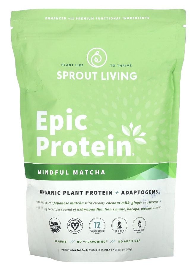 Sprout Living Epic Protein Mindful Matcha 1 lb (456 g) 