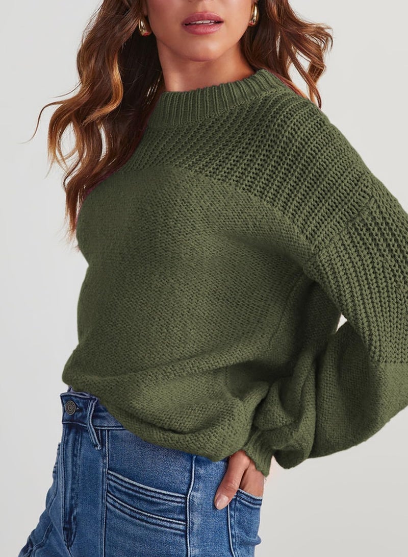 Sidefeel Women's Pullover Sweaters Casual Long Sleeve Crewneck Loose Knit Jumper Tops Vineyard Green XX-Large - Image 4