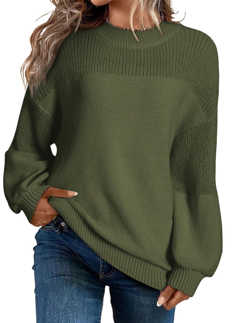 Sidefeel Women's Pullover Sweaters Casual Long Sleeve Crewneck Loose Knit Jumper Tops Vineyard Green XX-Large - Image 1