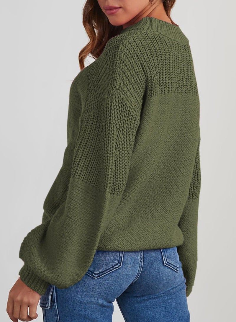 Sidefeel Women's Pullover Sweaters Casual Long Sleeve Crewneck Loose Knit Jumper Tops Vineyard Green XX-Large - Image 2