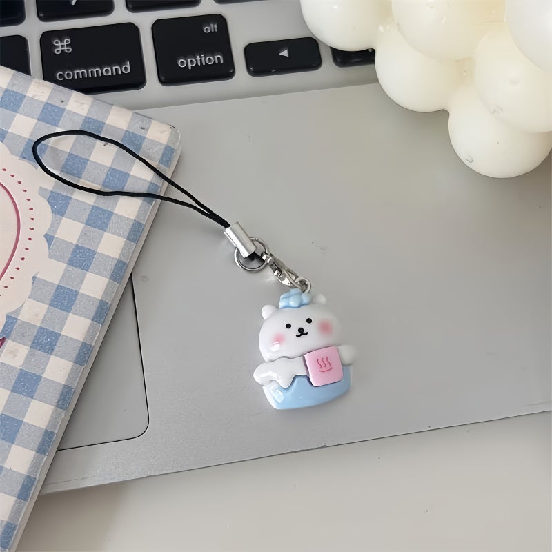 1pcs 1 Piece Resin Material Self Mocking Bear Phone Rope Cartoon Animal Pendant Mobile Phone Decoration Macaron Color Fresh Healing Soft Cute Student Bag Pendant Girl BFF Gift - Image 5