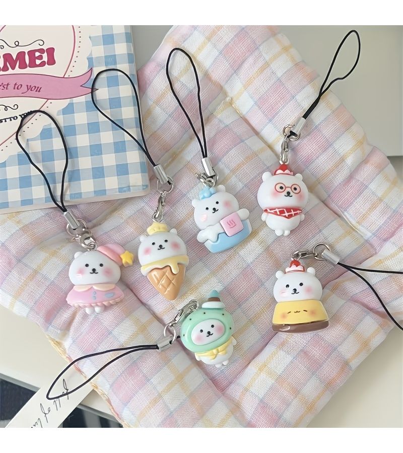 1pcs 1 Piece Resin Material Self Mocking Bear Phone Rope Cartoon Animal Pendant Mobile Phone Decoration Macaron Color Fresh Healing Soft Cute Student Bag Pendant Girl BFF Gift - Image 3