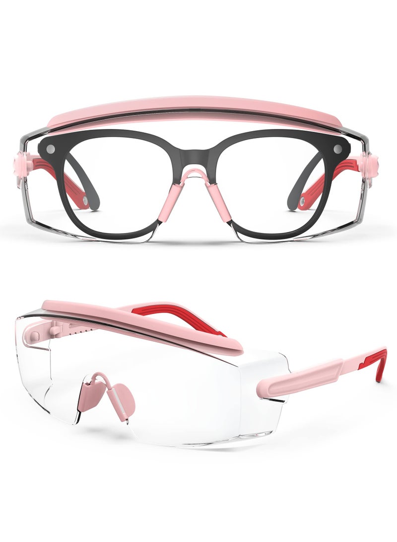 SYOSI Safety Glasses, Safety Goggle With Adjustable Frame And Temples Fog & Scratch Resistant UV Protective Compatible Glasses (Pink) - Image 1