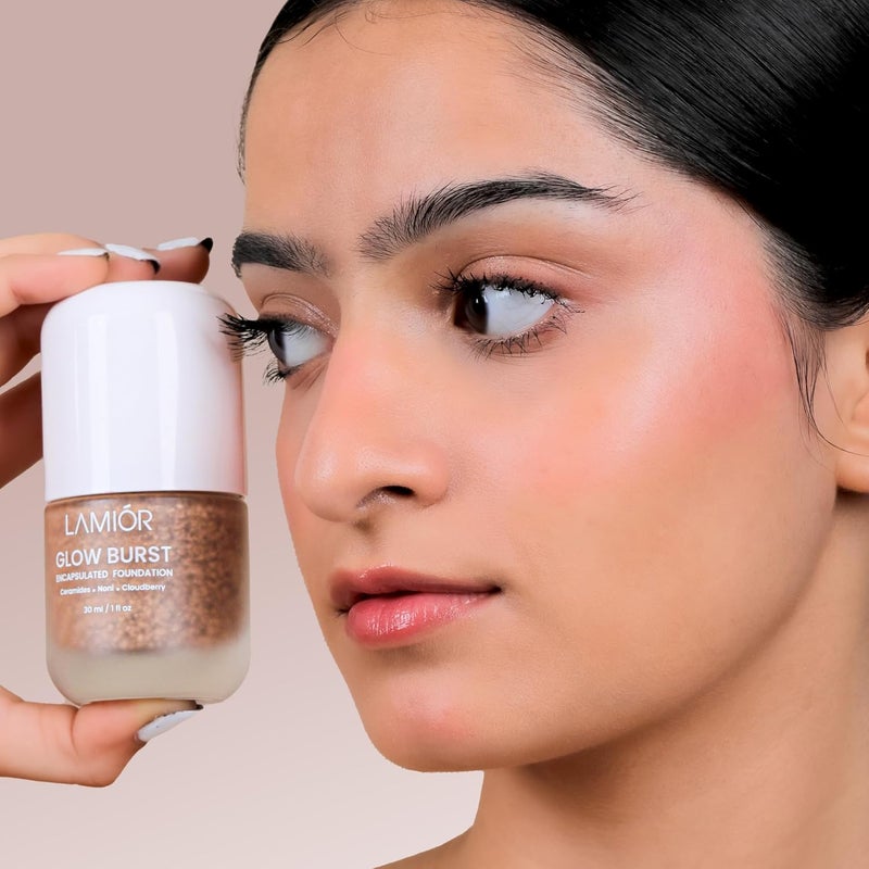LAMIOR Glow Burst Encapsulated Foundation 30ml Indias First MicroDroplet Formula for Radiant Glow Lightweight UltraHydrating Skincare Makeup Hybrid LongLasting Coverage 98 Natural Ingredients - Image 3
