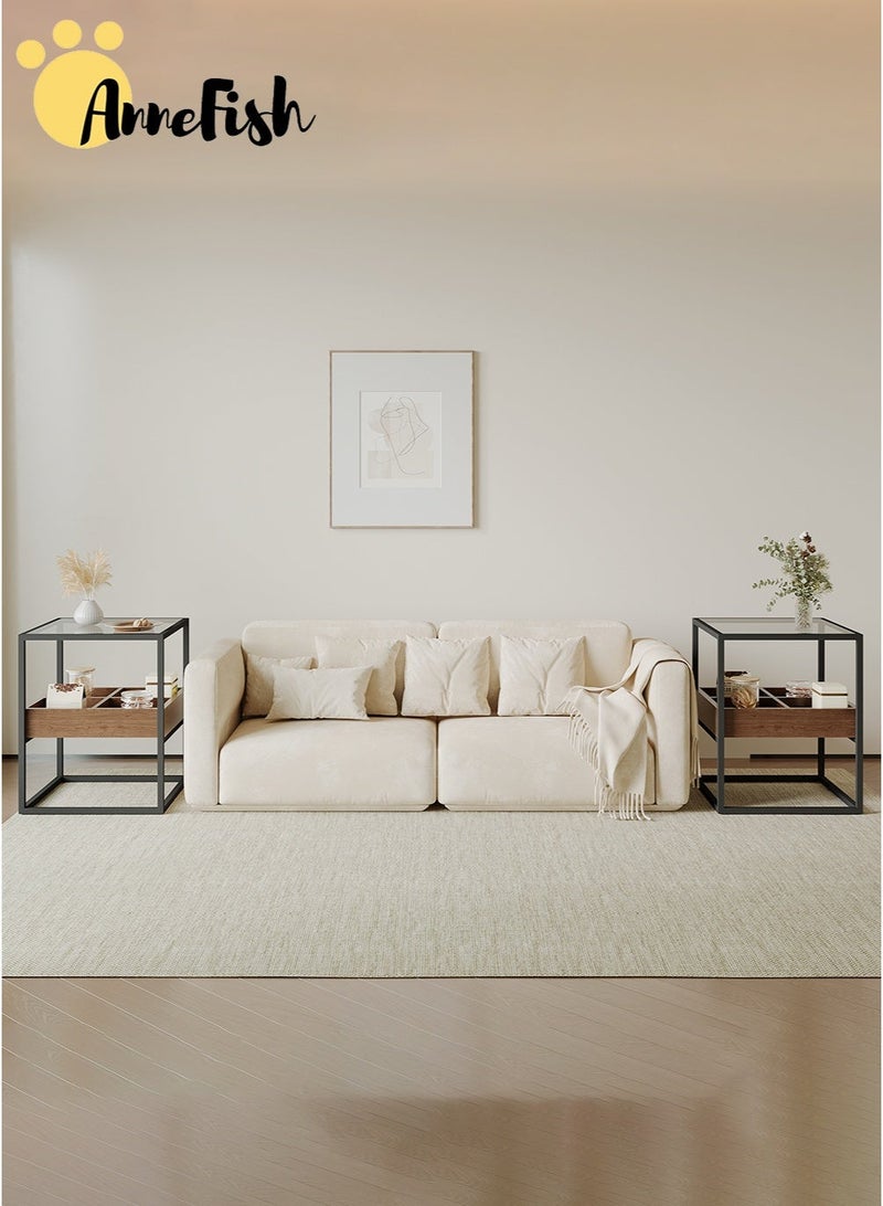 AnneFish 2PCS 2 Tier Nightstand Coffee Table With Tempered Glass Tabletop Multifunctional Storage Table With Compartment Sofa Table Side Table Service Table Bedside Table - Image 2