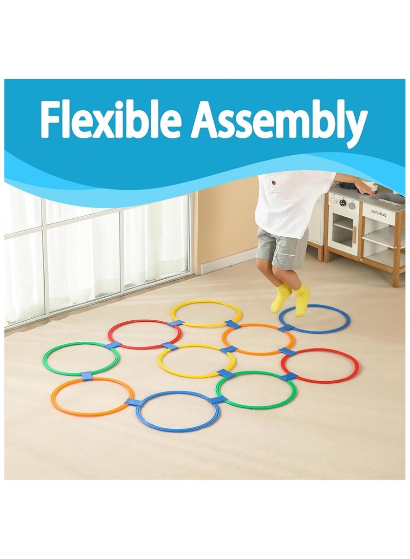 Soofam 2 Sets Hopscotch Rings Game for Kids, 20 Plastic Square & Round Hoops with Connectors for Toddlers Gross Motor Skills, Playground Obstacle Course for Toddlers - Image 2