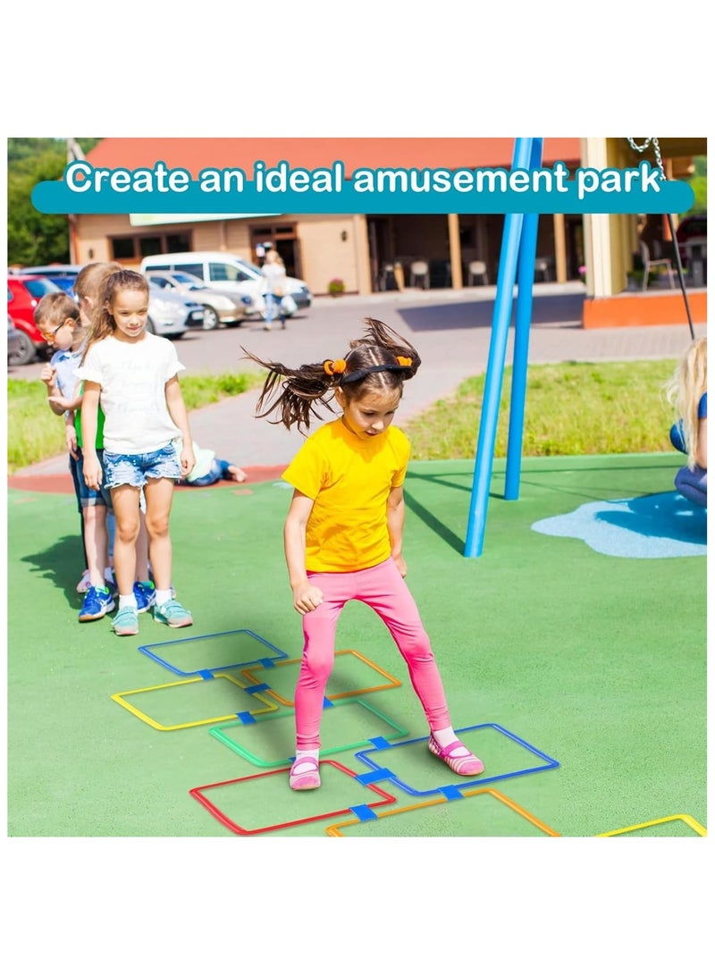 Soofam 2 Sets Hopscotch Rings Game for Kids, 20 Plastic Square & Round Hoops with Connectors for Toddlers Gross Motor Skills, Playground Obstacle Course for Toddlers - Image 5