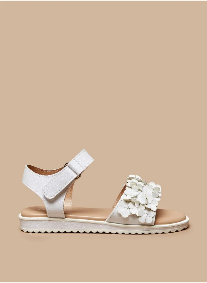 جونيورز Girls Floral Accent Sandals with Hook and Loop Closure