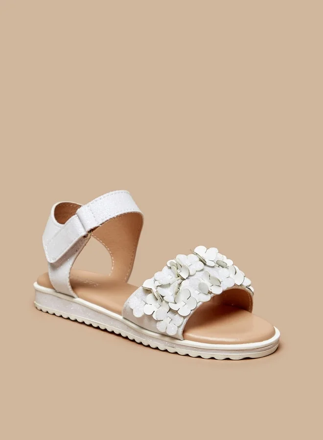 JUNIORS Girls Floral Accent Sandals with Hook and Loop Closure