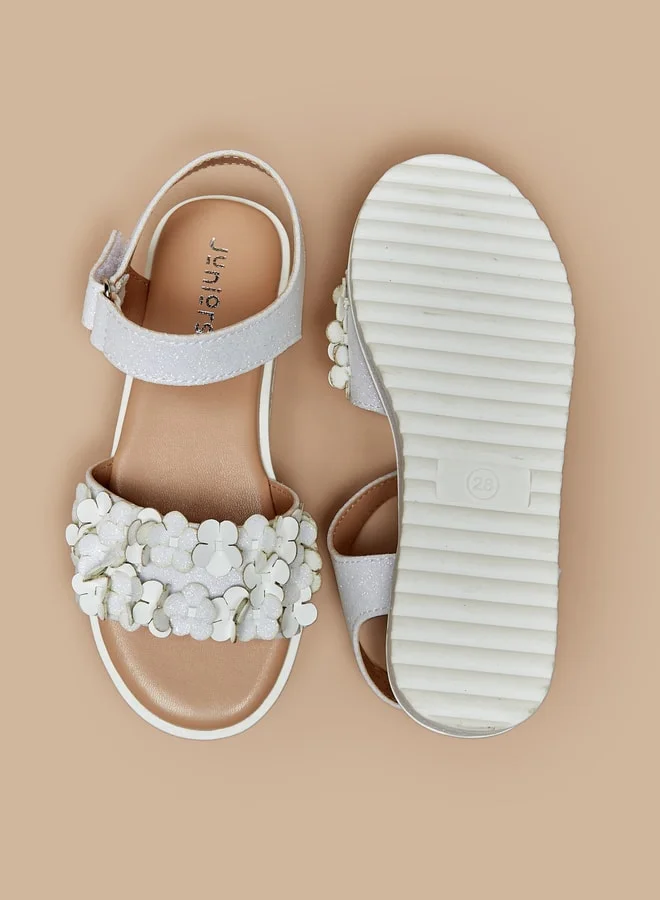 JUNIORS Girls Floral Accent Sandals with Hook and Loop Closure