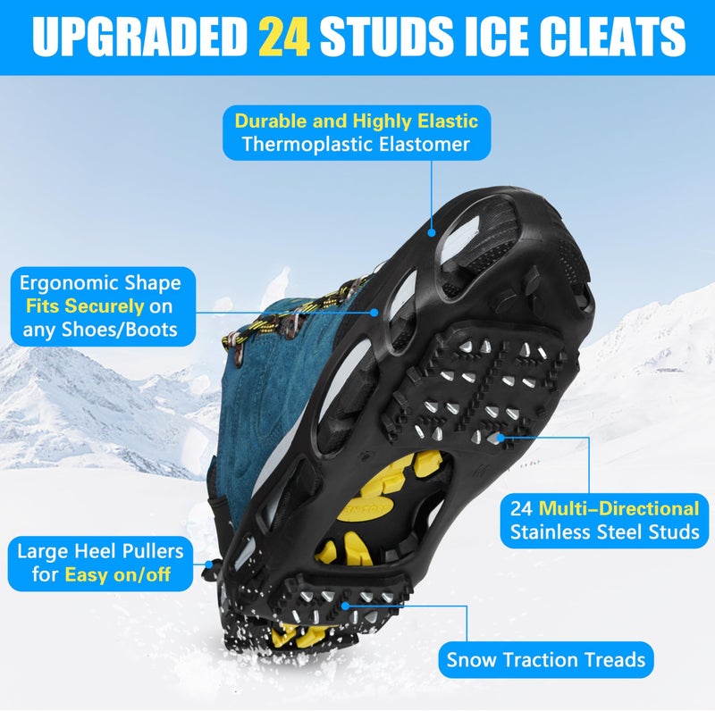 OROOTL Ice Cleats Crampons for Shoes and Boots Anti Slip Snow Cleats Ice Shoes Grippers 24 Studs Crampons for Hiking Boots Women Men Ice Fishing Winter Walking Jogging - Image 2