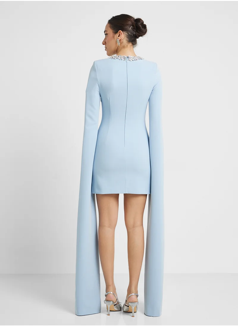 lavish alice Mini Cape Sleeve Embellished Neck Dress