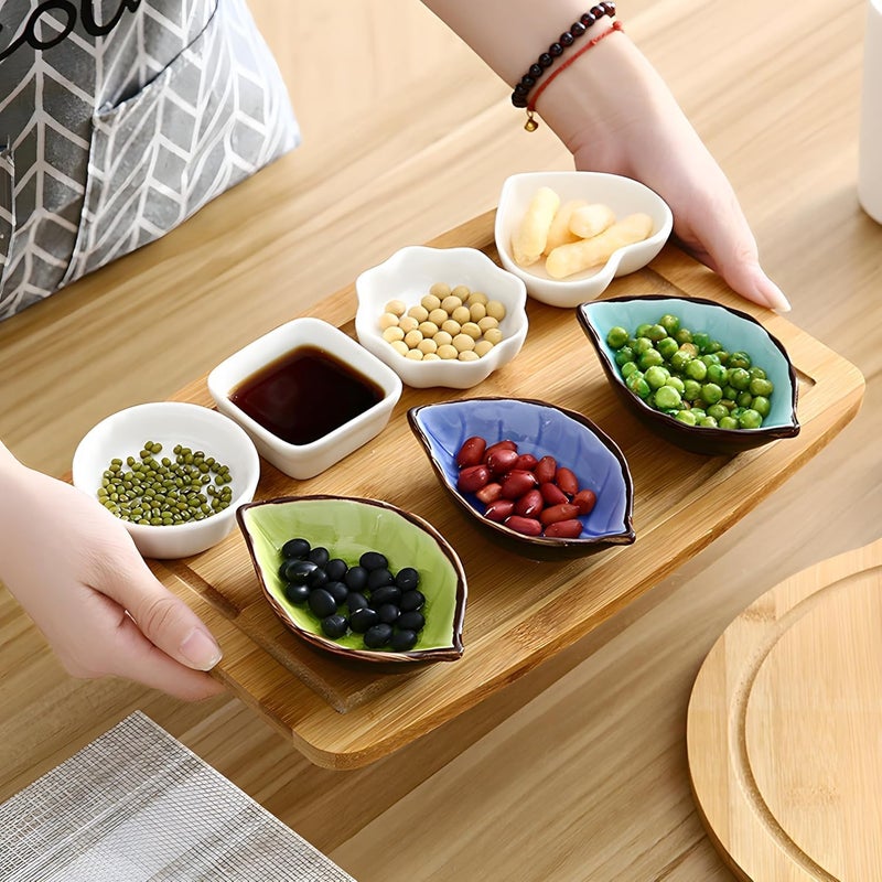 Krishva Ceramic LeafShaped Sauce Dishes 4 Pack Assorted Colours Mini Dipping Bowls for Sushi and Appetizers  - Image 5